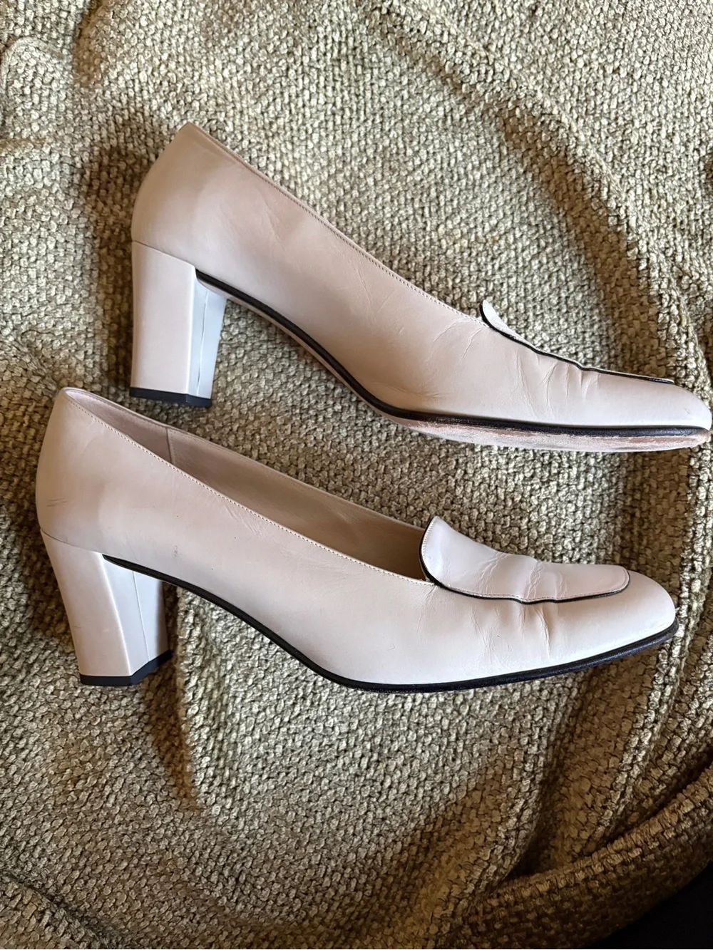 Women's Cream Leather Square-Toe Loafers - Picture 2 of 5